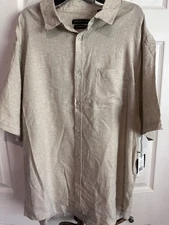 Saks Fifth Avenue Size XXL Linen Blend Button Up Acorn Beige Lightweight 