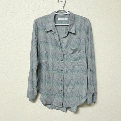 Billy T Button Down Shirt Womens Sz M Pastel Watercolor Linen Lyocell Roll Tab