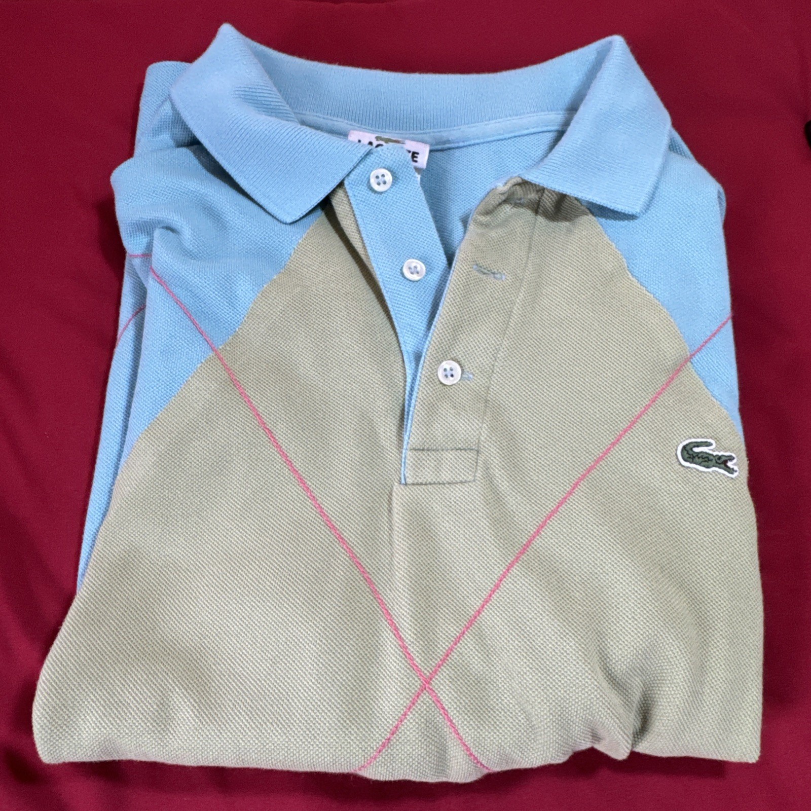 VTG Lacoste Polo Shirt Mens 5/L Blue Argyle Made in France Devanlay Piqué Knit thumbnail 11
