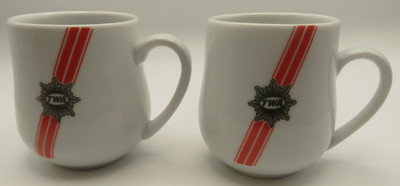Two (2) Vtg TWA Royal Ambassador 1st Class Coffee Cup ABCO International 44-1695