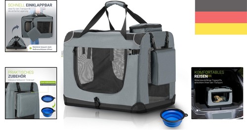 Stabile Hundetransportbox Grau - Faltbar, mit Netz & Tragegriffen für Reisen - Picture 2 of 11