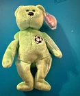 TY Beanie Baby KICKS Green Soccer Bear Plush (1998) Vintage w/ Heart Tag