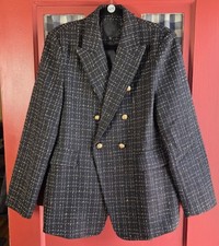 Mina Self Women's Black Pinstriped Button Front Long Sleeve Blazer Jacket Size L