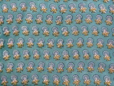 Teal Blue Mini Floral Hand Block Print Cotton Fabric Indian Ethnic Textile