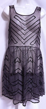 Free People Beaded Mesh Flapper Dress Gatsby Sheer Overlay Chevron  Size Small