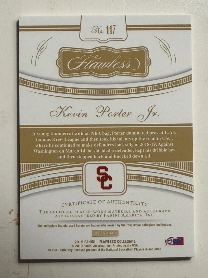 2019-20 Flawless Collegiate Kevin Porter Jr. RC AUTO SAPPHIRE SSP /15 🔥 - Image 3 of 3