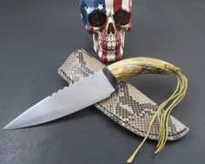 Unmarked Fixed Blade Custom Handmade Hunter No Logo Or Markings & LEATHER SHEATH