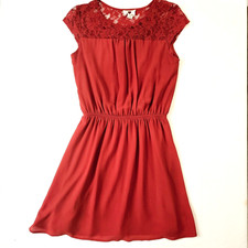 One Clothing Short Sleeve Red Orange Lace Mini Dress Womens Small