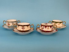4 Antique P. et FILS Limoges Handpainted Floral Cream Soup Bowls Underliners