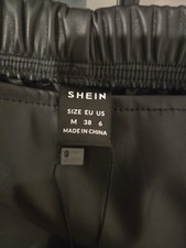 SHEIN Black Faux Leather Asymmetric Skirt with Zipper, Elastic Waist, Size M