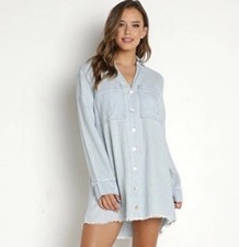 SHOW ME YOUR MUMU Light Blue "Wilmington" Long Sleeve Mini Shirtdress Sz M
