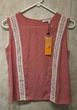 Collective Concepts Women's Sleeveless Top w/ Crochet Trim Size XS Pink