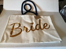 Bride Bridal ivory white canvas carrying tote bag, Sequined. NEW With Tags