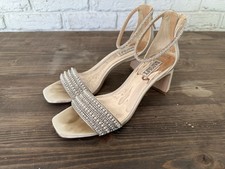 Badgley Mischka Women  s Kameryn Open Toe Jewel Encrusted Ivory Block Heel Sz 8