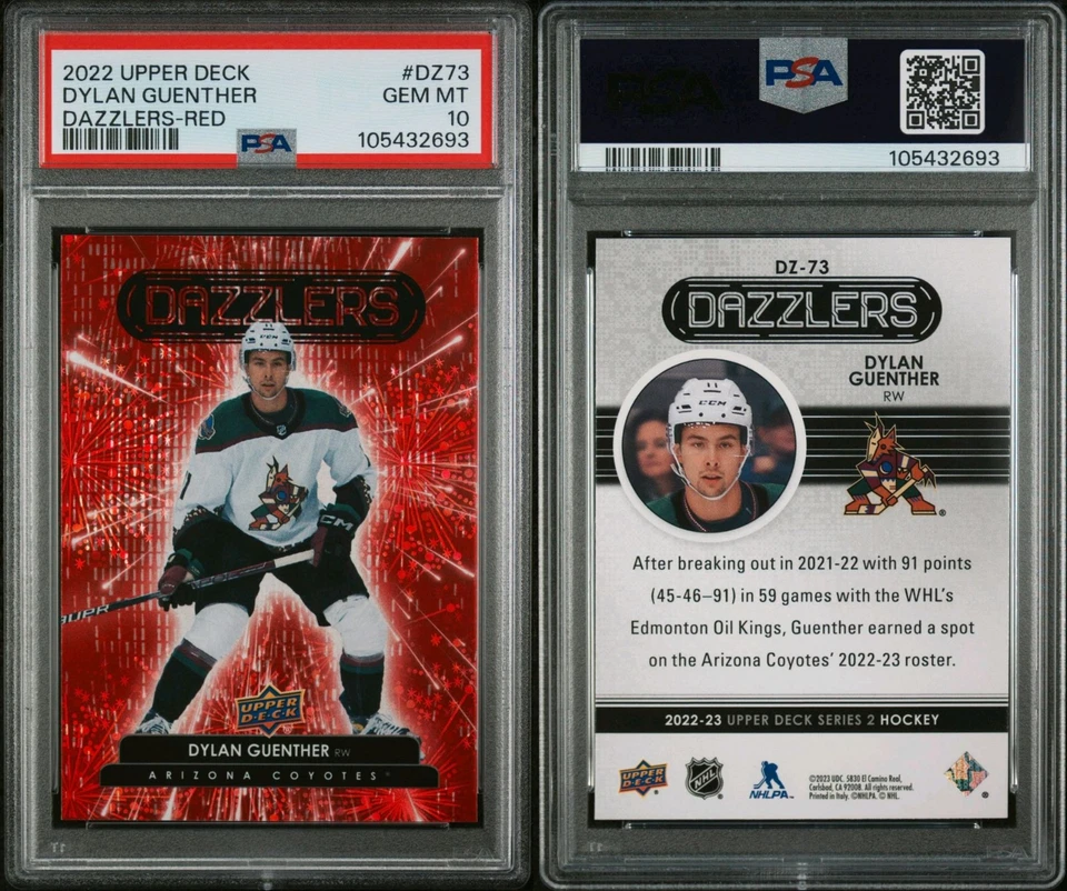 2022-23 Upper Deck Series 2 Dazzlers Red Dylan Guenther #DZ-73 RC PSA 10 (Pop-1) - Image 3 of 3