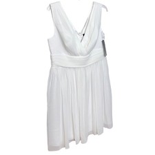 Ever-Pretty Cocktail Dress Womens 12 White Chiffon V-Neck Ruched Formal Fairy