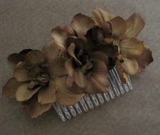 Triple Brown Apple Blossom  Silk Flowers  Hair Comb, Rockabilly, Prom, Bridal