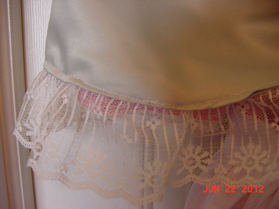 Колониальный шарф ~ Джейн Остин Фичу ~ новый ~ шалфей атлас ~ слоновой кости кружева ~ ручной работы ~ девочки 7-12 - Изображение 3 из 3