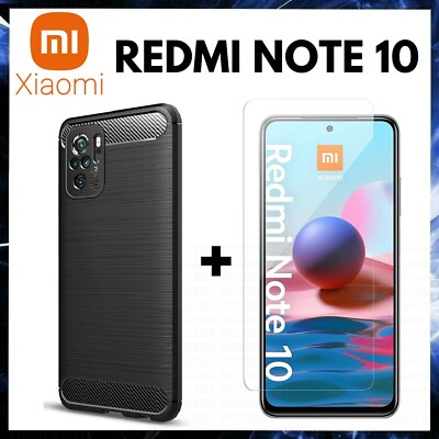 FOR XIAOMI REDMI NOTE 10 4G SHOCKPROOF CARBON COVER + TEMPERED GLASS FILM