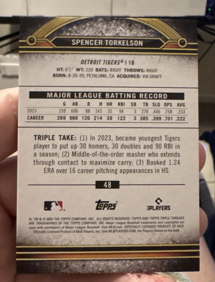 2024 Topps Triple Threads SPENCER TORKELSON 043/199 Amber Tigers #48 - Image 2 of 3