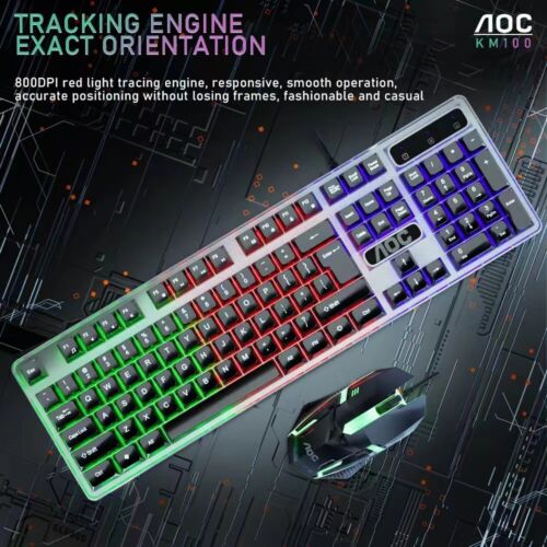 AOC KM100 Luminous RGB Wired Keyboard and Mouse Combo Set  - Picture 1 of 6