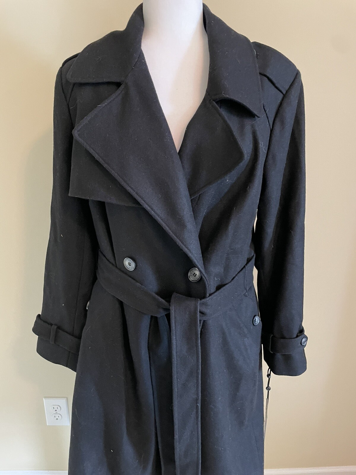 DKNY Women's Black Long Wool Dress Coat Size 1X eBay