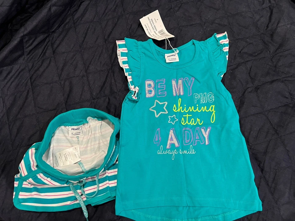 Primigi Niñas Conjunto Corto Verde Azulado Y Rosa 5T Pantalones Cortos Sin Mangas Verano Foto 3 de 4