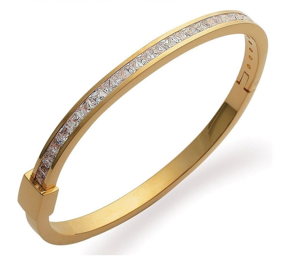 Bracelet jonc en plaqué or 18 carats et oxydes de zirconium, cadeau d'anniversaire mémorable