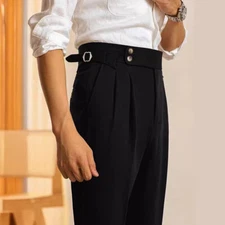 Spring Men Vintage Solid Color Business Pants High-Waisted Straight Leg Trousers