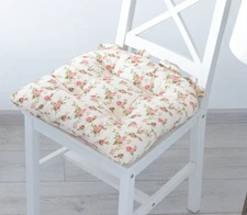 U-Shaped Chair Cushion with Ties — Blush Rose Sprig