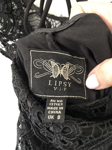 Lipsey Black Lace Dress With Feather Trim Hem Size 8 - Picture 3 of 4