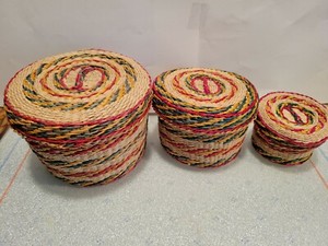3 Small Vintage Round Woven Stacking Lidded Storage Baskets Sewing Etc 3 Small Vintage Round Woven Stacking, Small Round Lidded Baskets