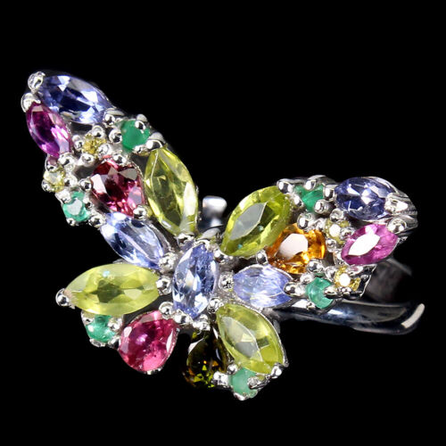 Summer 925 Silver Ring Marquise Peridot Emerald Butterfly Size 8.5 - Picture 3 of 13