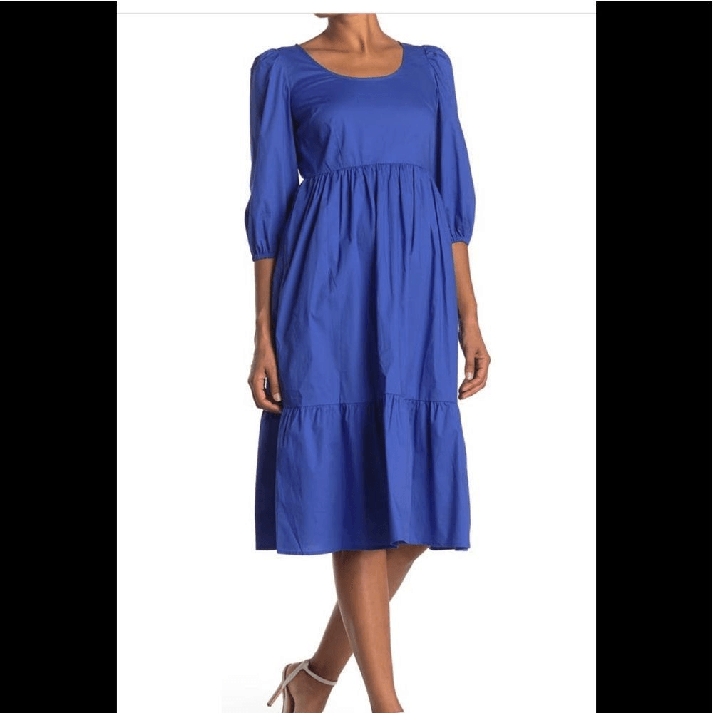Donna Morgan Scoop Neck Cotton Midi Dress in blue size 10, NWT