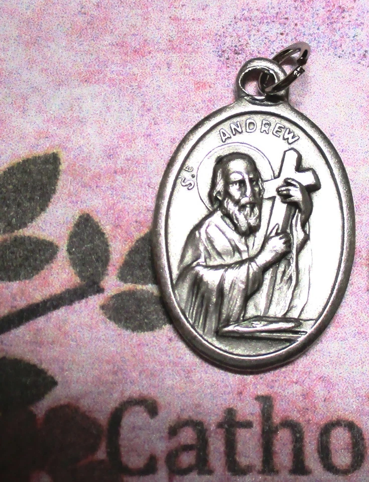 St. Saint Andrew - Pray for Us - Oxidized Italian Silver Tone 1 inch Medal - Image 4 of 4