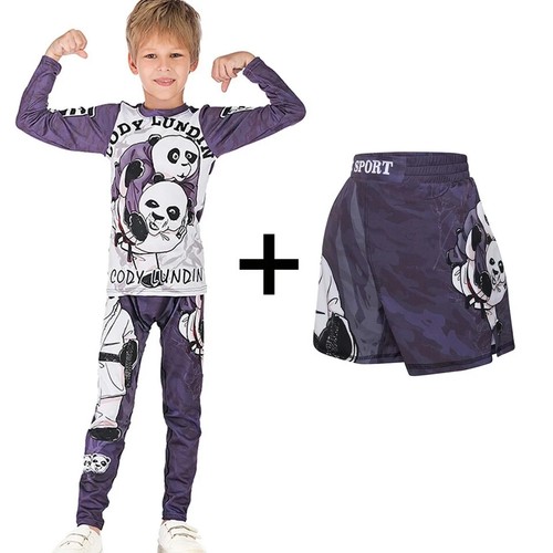 Jiu Jitsu Kimono MMA Kid's T-shirt+Pant Sets Kid Rash Guard Children Muay Thai - Picture 18 of 40
