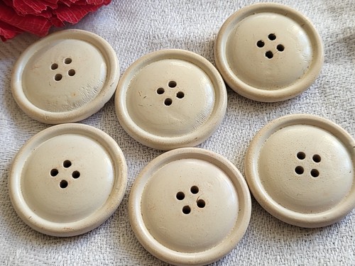 Lot De 6 Gros Boutons Vintage Beige Crème Veiné - Diamètre 28 Mm (2,8 Cm) - Occasion