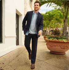 Lands End YEAR ROUND FLAT FRONT TAILORED FIT WOOL DRESS PANTS NAVY 30X32 Y5 