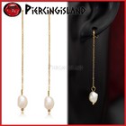 9K GOLD GF MINIMAL IRREGULAR FRESHWATER PEARL DROP DANGLE WEDDING LONG EARRINGS