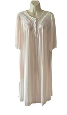 VTG 70's Lorraine Nylon Button Up Robe Dress Nightgown Light Pink Floral Size M