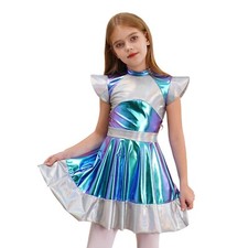 Kids Girls Alien Cosplay Pageant Dress Cutie Metallic Roly Play Dress-up Fancy