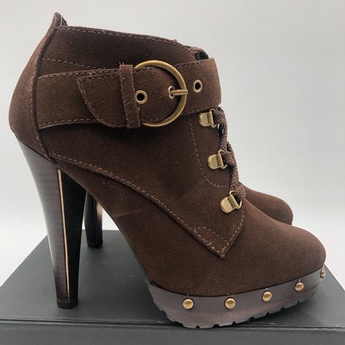 Colin Stuart heeled Booties Women's Size 8 Brown Suede Adjustable buckle - Picture 6 of 10
