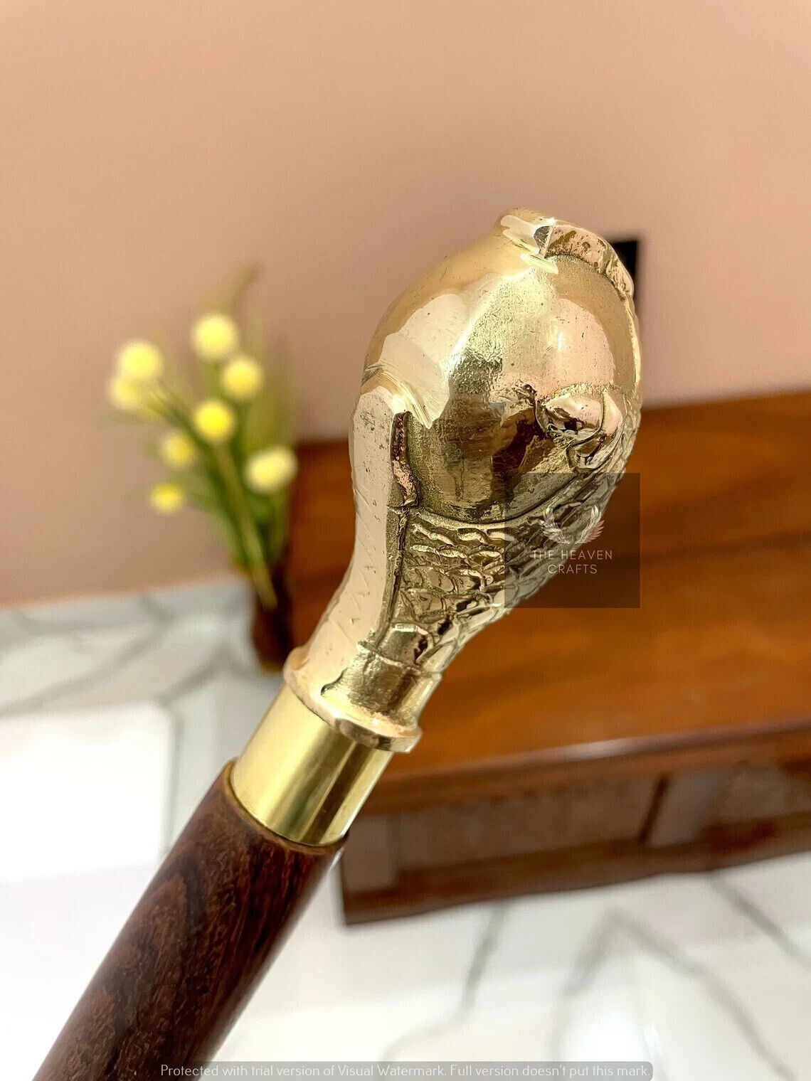 Victorian Solid Brass Eagle's Claw Handle Wooden … - image 4