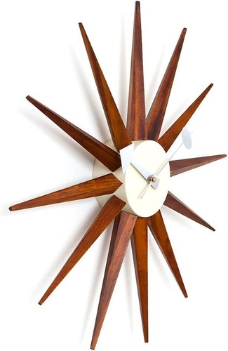 George Nelson Sunburst Clock Nelson Clock Wall Clock George Nelson Walnut Brown - Picture 2 of 5
