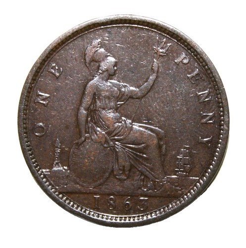 1863 UK Great Britain United Kingdom QUEEN VICTORIA Genuine Penny