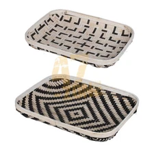 S/2 Organic Elements Geometric Black White Wash Trays Indoor Tabletop Home Decor