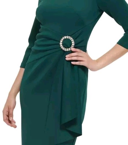 Eliza Women's Scuba Crepe Dress Rhinestone -Side-Buckle Green Size 4 - Picture 4 of 6