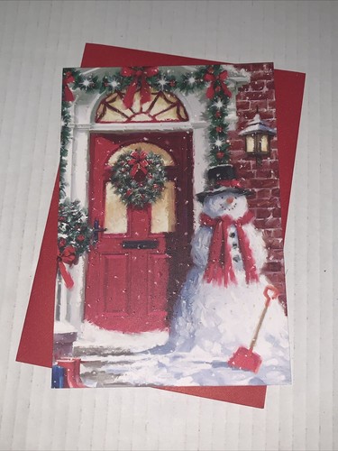 Hallmark Christmas Card: Frosty Snowman Shovel Home Front Door Most Wonderful - Picture 1 of 5