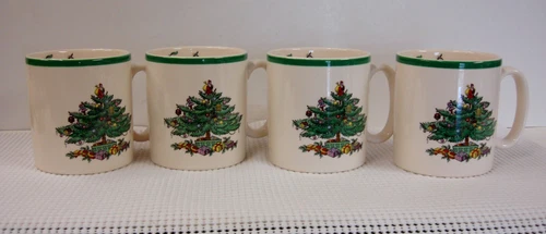 Spode CHRISTMAS TREE (GREEN) Tom Jerry Coffee Mugs SET OF FOUR More Here NEW 