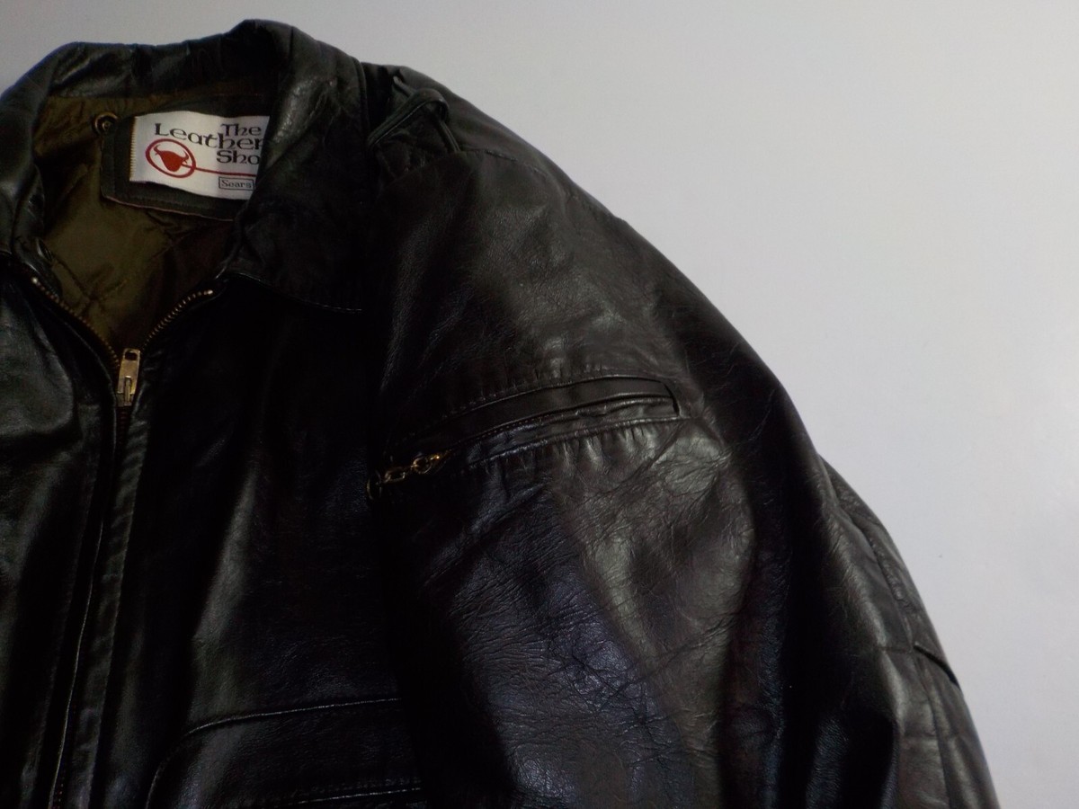 Leather Bomber Jacket VINTAGE Sears Leather Shop Quilted Lined